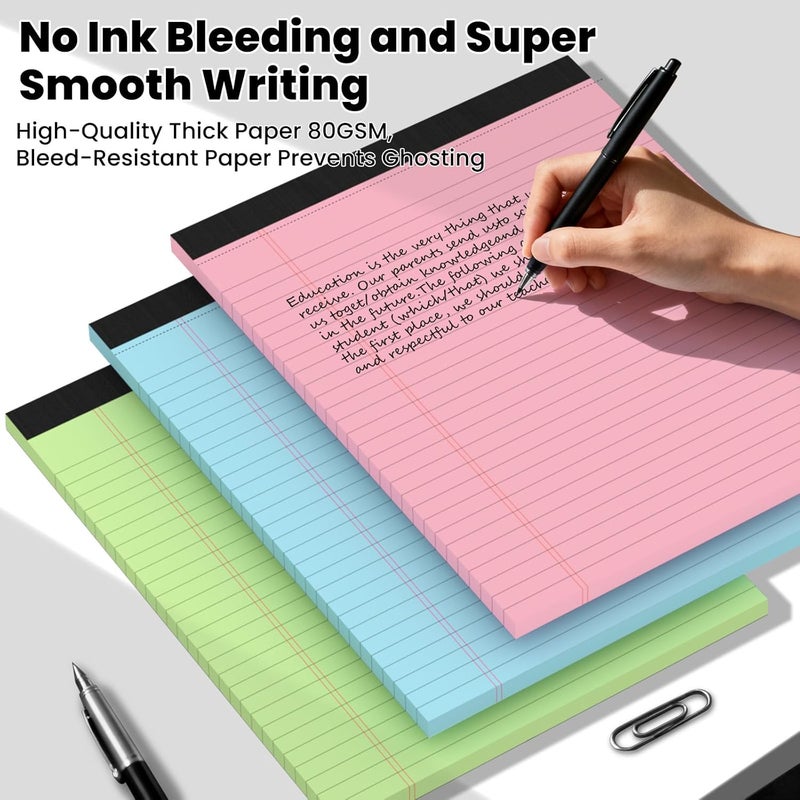 Ciphyfee 3pcs Legal Pads 8.5 x 11,Notepads 8.5 x 11 Inch, 30 Sheets/Pack, Color Note Pads Clear Print Writing Pads of Paper, Perforate Wide Ruled Lined with Sturdy Back for Office, Business & School Supplies - Image 5